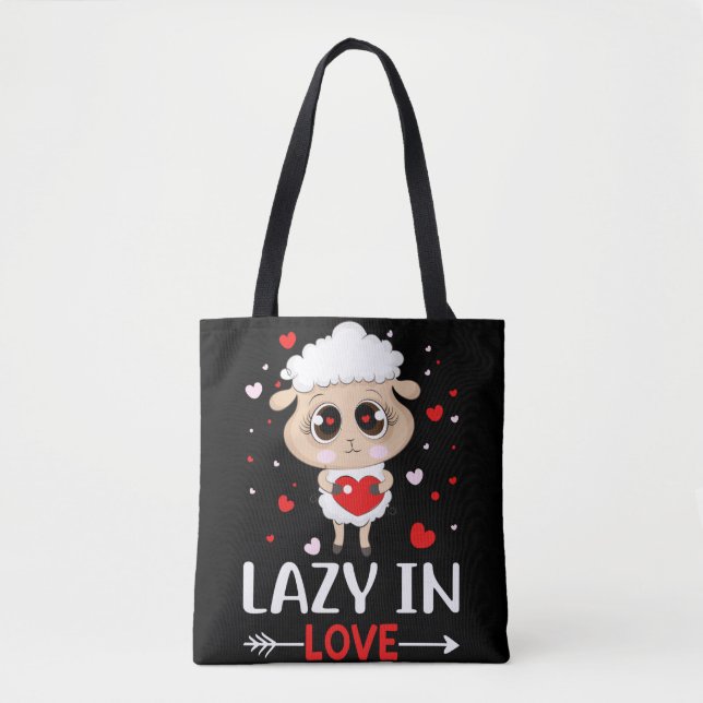Lazy in Love Sheep for Valentine's Day Singles Tote Bag (Front)