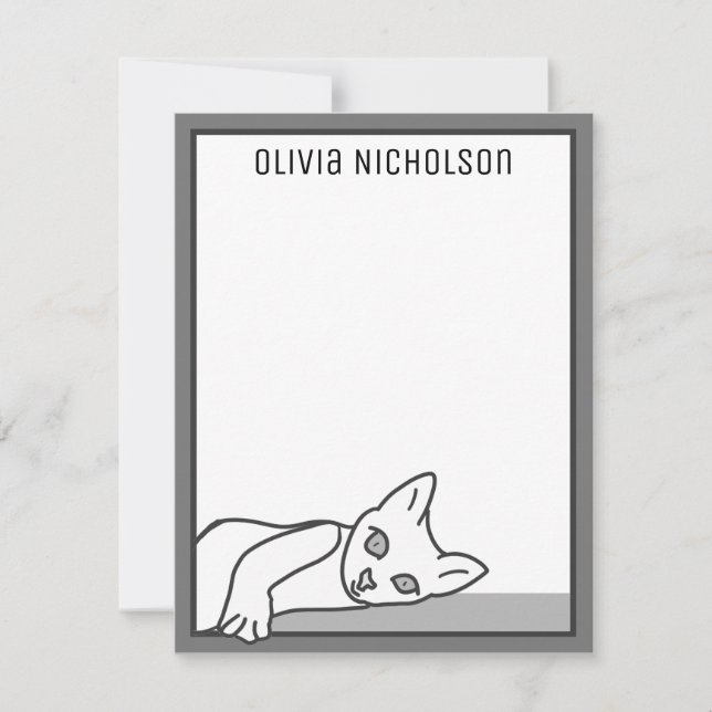 Lazy Kitten Whimsical Personalized Note Cards (Front)