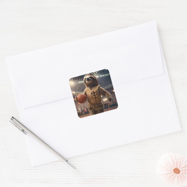 "Lazy Layups: A Sloths Game" Birthday Square Sticker (Envelope)
