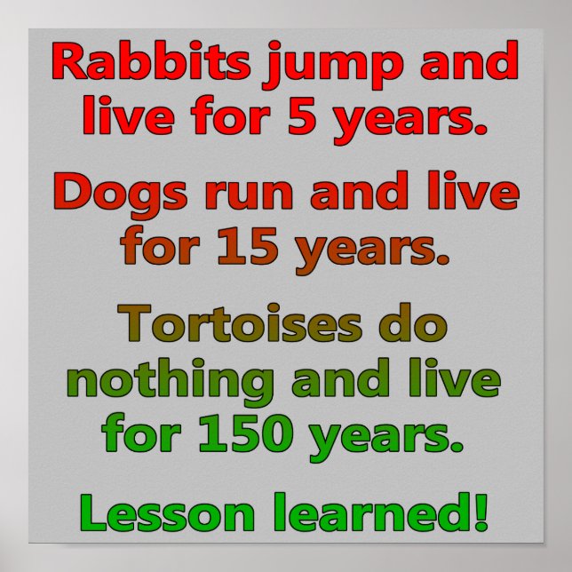 Lazy Lesson Learned Funny Poster Sign (Front)