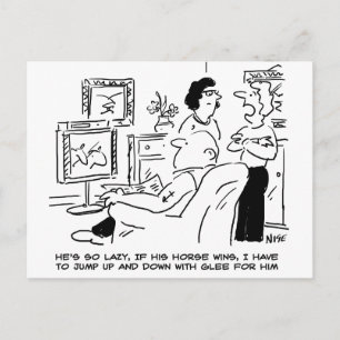 Lazy Man Watches Horse Racing on Television Postcard