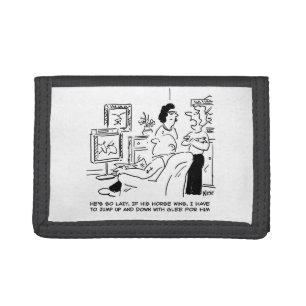 Lazy Man Watches Horse Racing on Television Tri-fold Wallet