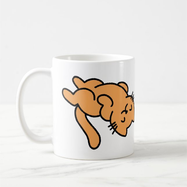 Lazy Orange Cat Coffee Mug – Funny Cat Lover Gift, (Left)