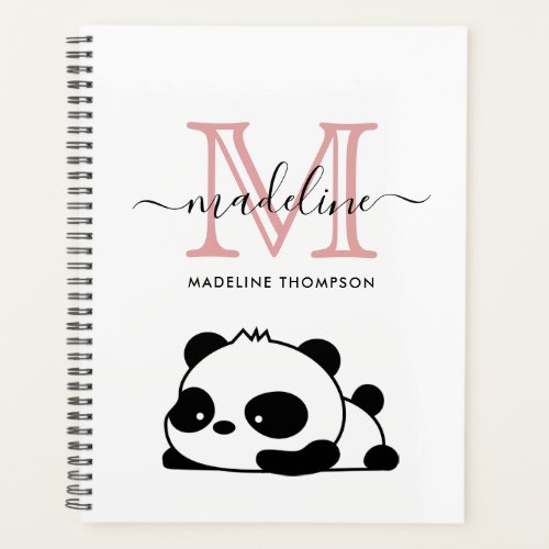 Lazy Panda Blush Pink Black White Monogram Script Planner