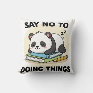 Lazy Panda Cartoon Sleeping with Funny Quote Throw Pillow