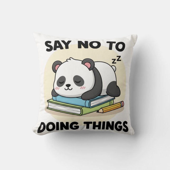 Lazy Panda Cartoon Sleeping with Funny Quote Throw Pillow (Front)