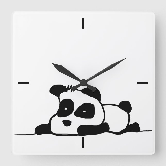 Lazy panda square wall clock (Front)