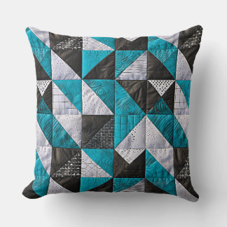 Lazy patchwork in blue and black tones throw pillow