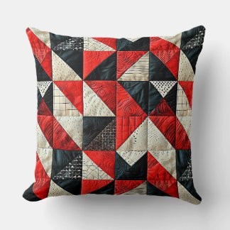 Lazy patchwork in red and black tones  throw pillow