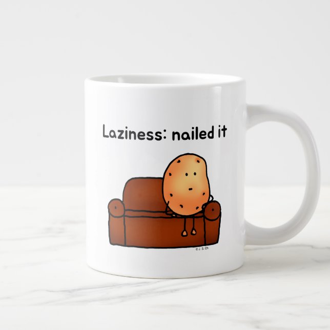 Lazy Potato Cartoon Humor Design Giant Coffee Mug (Right)