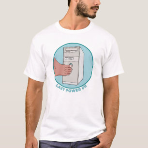 Lazy Power On Retro PC Tower Toe Press Funny Tech T-Shirt