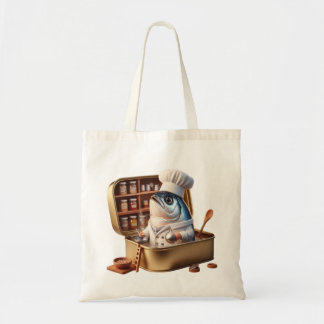  Lazy Sardine Chef Cooking Inside Canned Tin Tote Bag