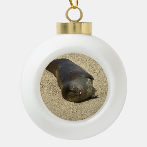 Lazy Seal Ceramic Ball Christmas Ornament