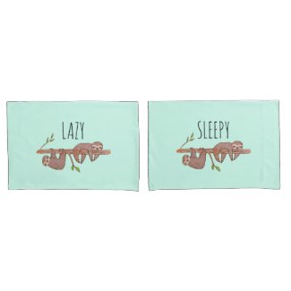 Lazy & Sleepy Cute Couples Design, Reversible Pillowcase