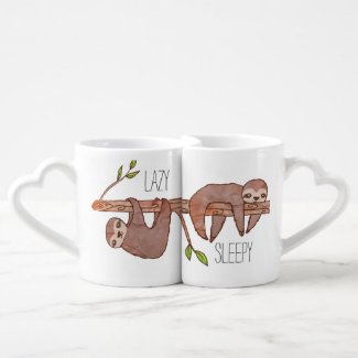 Lazy & Sleepy Cute Sloth Couple Gift Coffee Mug Set