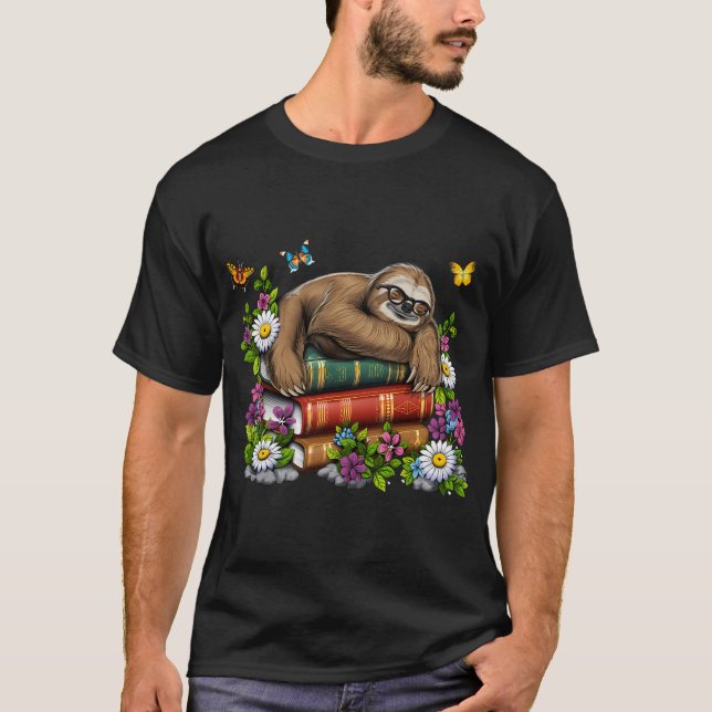 Lazy Sloth Book Lover T-Shirt (Front)