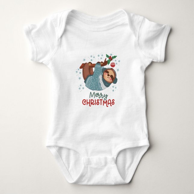 Lazy Sloth Christmas  Baby Bodysuit (Front)