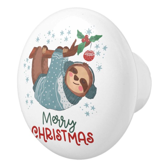 Lazy Sloth Christmas  Ceramic Knob (Right)