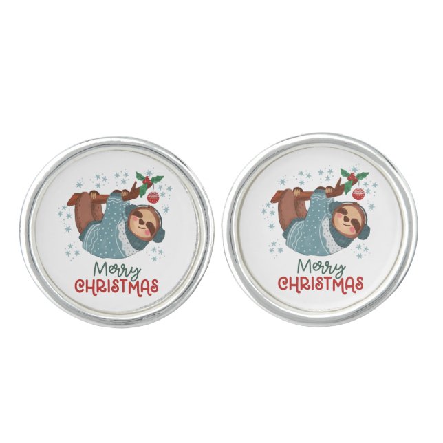 Lazy Sloth Christmas  Cufflinks (Front)