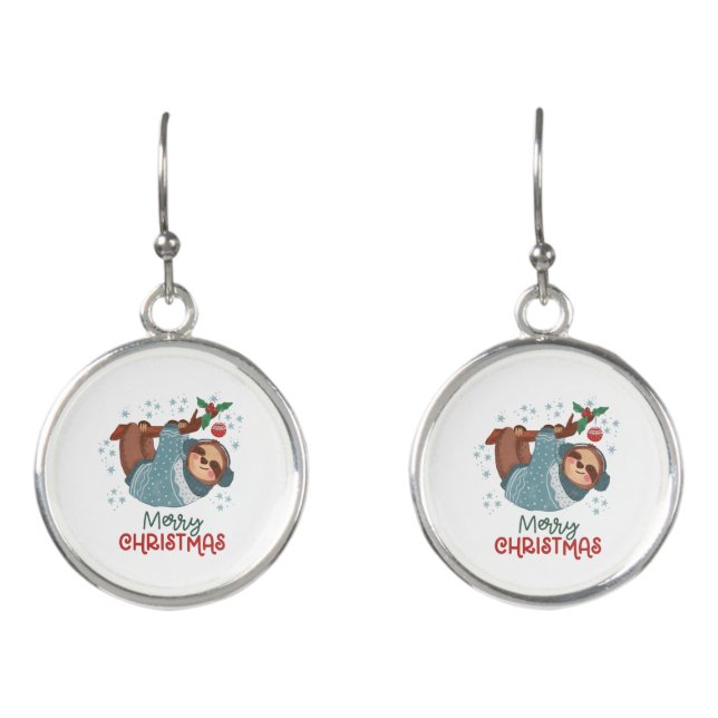 Lazy Sloth Christmas Earrings (Front)