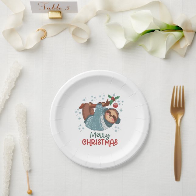 Lazy Sloth Christmas  Paper Plates (Wedding)