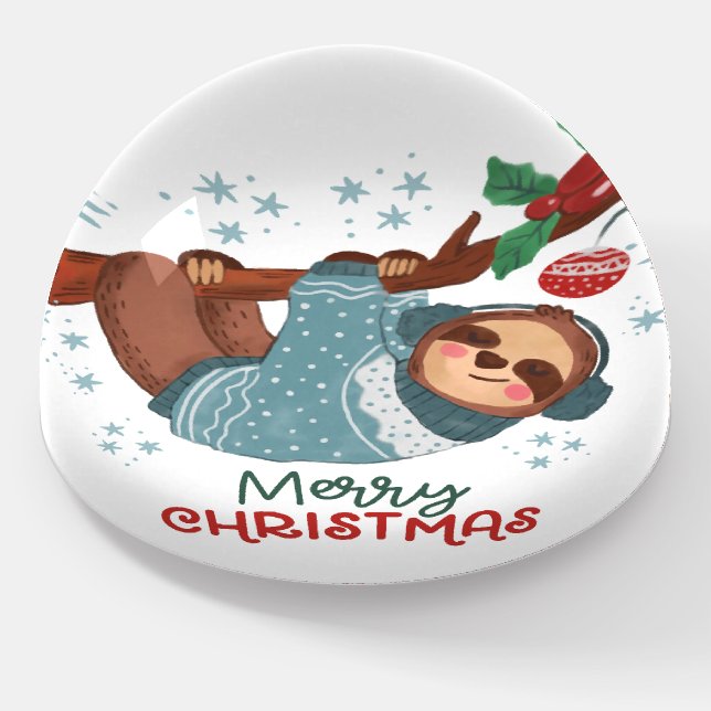 Lazy Sloth Christmas  Paperweight (Angled)