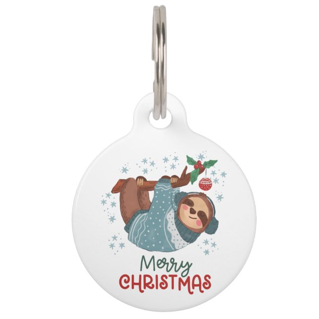 Lazy Sloth Christmas Personalized  Pet ID Tag (Front)
