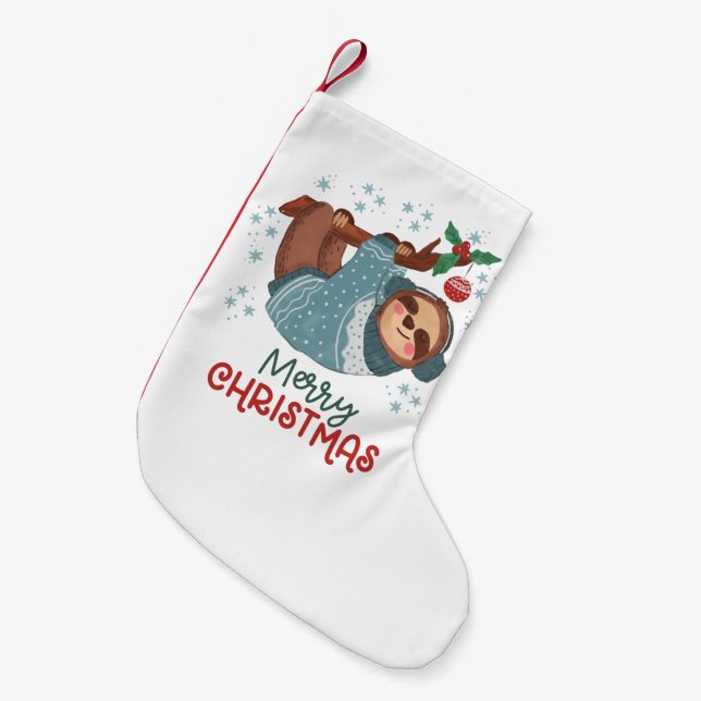 Lazy Sloth Christmas  Small Christmas Stocking (Front (Hanging))