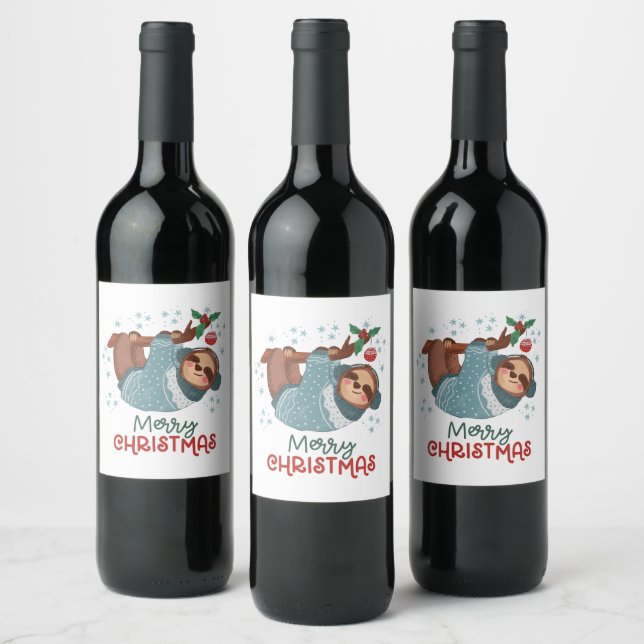 Lazy Sloth Christmas Wine Label (Bottles)