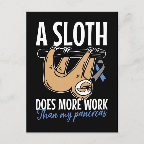 Lazy Sloth Funny Pancreas T1D Diabetes Postcard