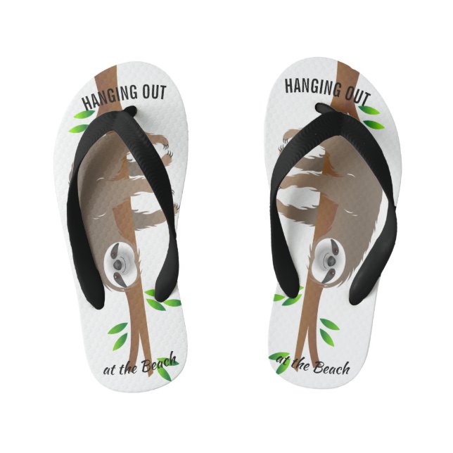 Lazy Sloth Hanging out at the Beach Kid's Flip Flops (Footbed)