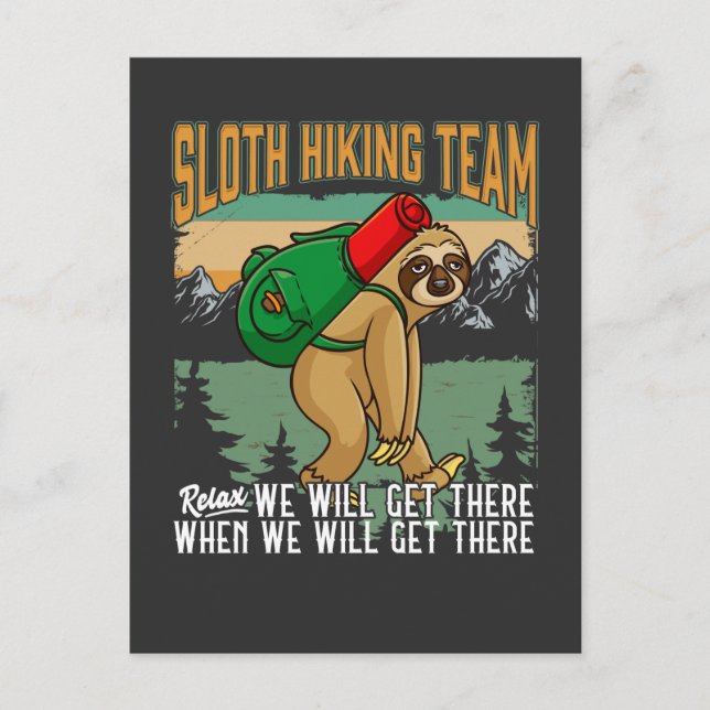 Lazy Sloth Hiking Relax Mountains Camper Humor Postcard (Front)