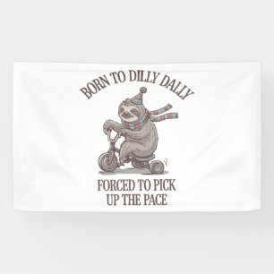 Lazy Sloth Retro Bike Cartoon Banner