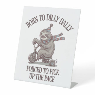 Lazy Sloth Retro Bike Cartoon Pedestal Sign