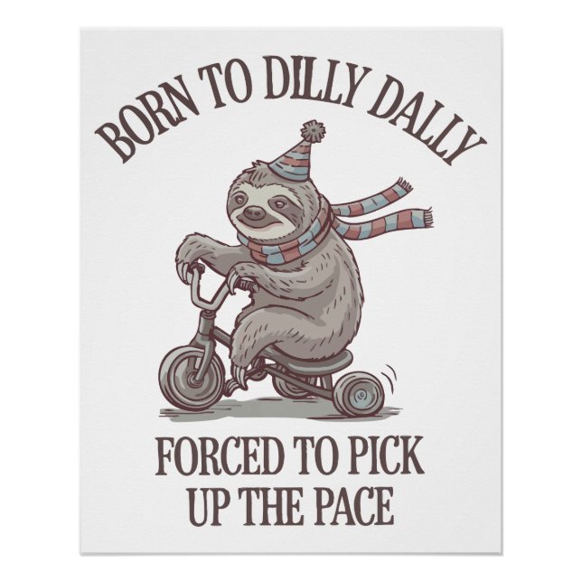 Lazy Sloth Retro Bike Cartoon Poster (Front)