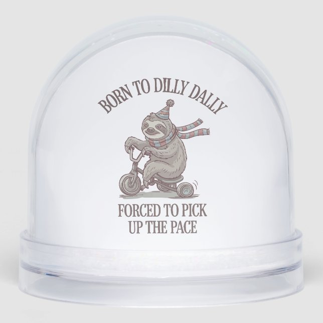 Lazy Sloth Retro Bike Cartoon Snow Globe (Front)
