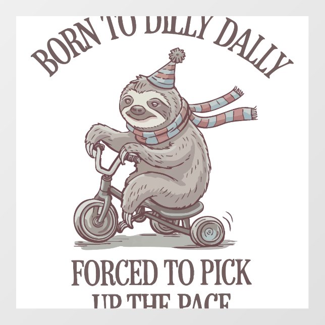 Lazy Sloth Retro Bike Cartoon Wall Decal (Front)