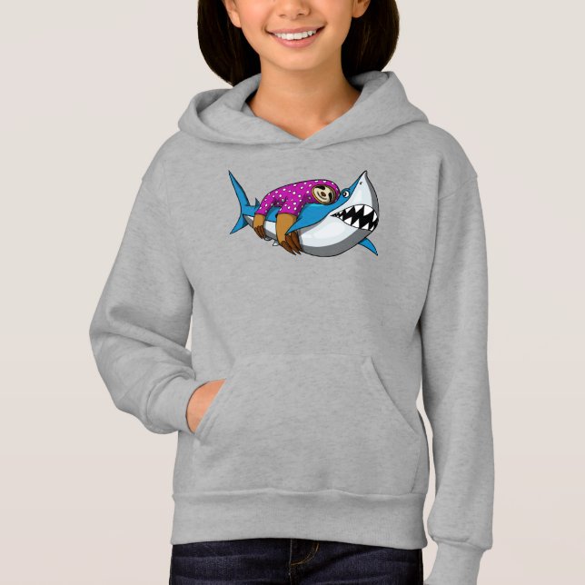 Lazy Sloth Riding Shark Funny Ocean Animal Hoodie (Front)