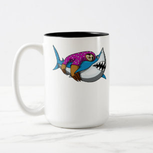 Lazy Sloth Riding Shark Funny Ocean Animal Two-Tone Coffee Mug