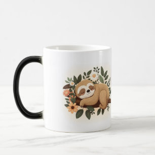Lazy sloth sleeping on a branch cartoon color morph mug