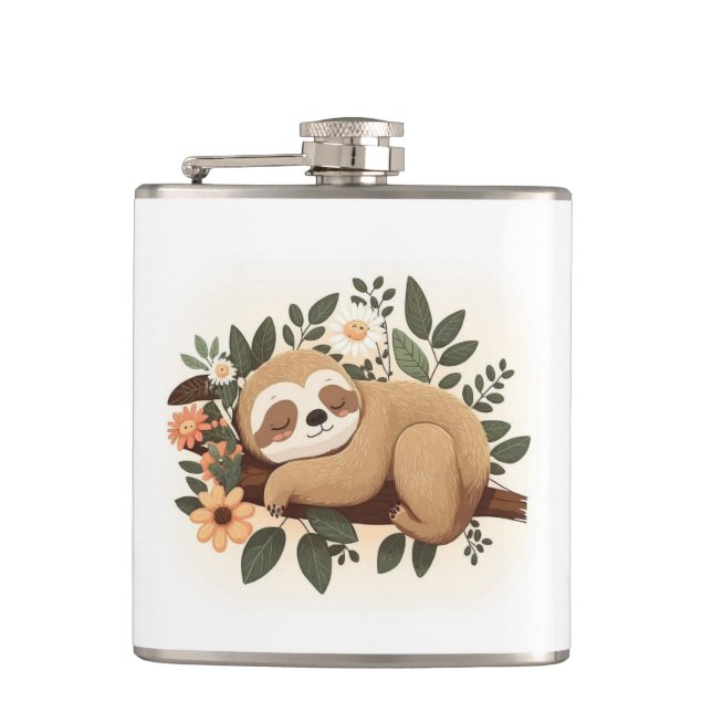 Lazy sloth sleeping on a branch cartoon            flask (Front)