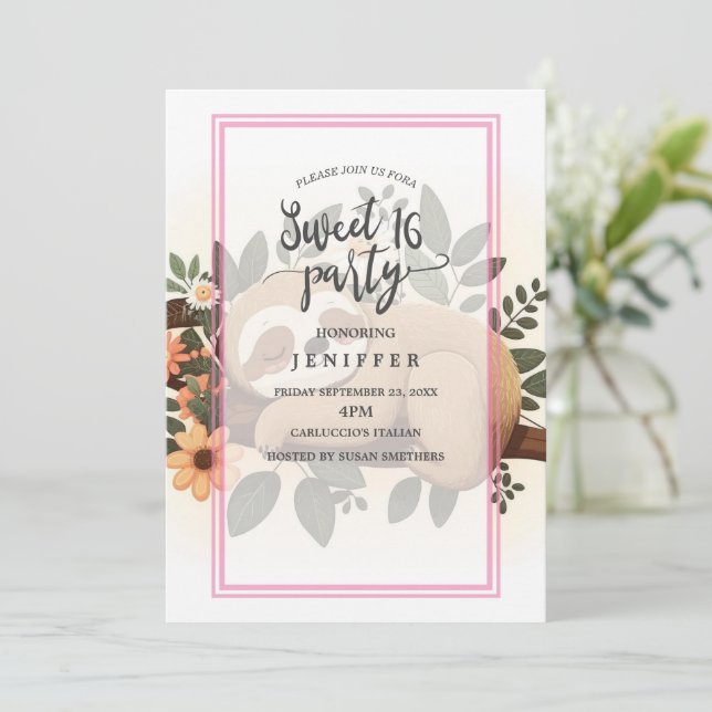 Lazy sloth sleeping on a branch cartoon            invitation (Standing Front)