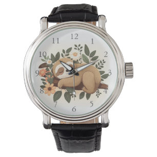 Lazy sloth sleeping on a branch cartoon            watch