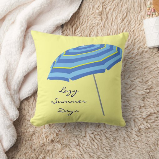 Lazy Summer Days Beach Pool Umbrella Blue Yellow Throw Pillow | Zazzle