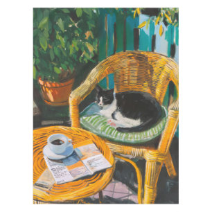 Lazy Sunday Morning   Cozy Cat & Coffee Painting Tablecloth