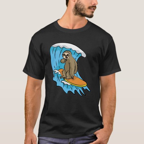 LAZY SURFING SLOTH Surfer Surfboard Wave Riding Es T_Shirt