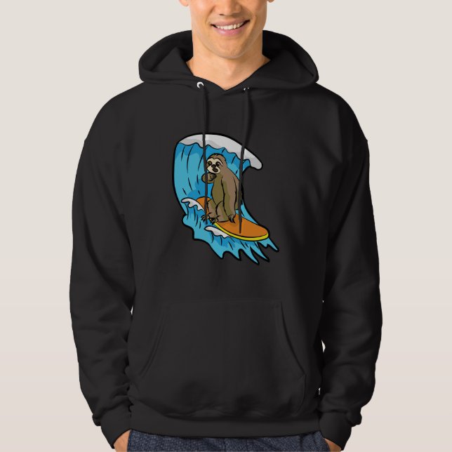 Lazy Surfing Sloth Surfer Surfboard Wave Riding Hoodie (Front)