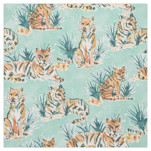 LAZY TIGERS Watercolor Cats Fabric