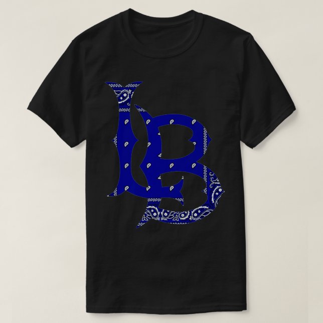 LB Long beach California Blue bandana hip hop stre T-Shirt (Design Front)