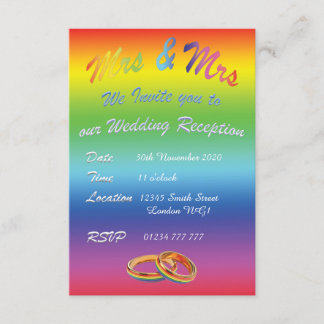 LBGT LESBIAN RAINBOW WEDDING RECEPTION INVITATION